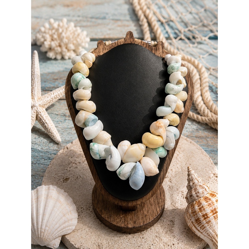 Artisan Natural Shell Necklace Pastel Seashell Statement‎ Necklace Coastal Beach